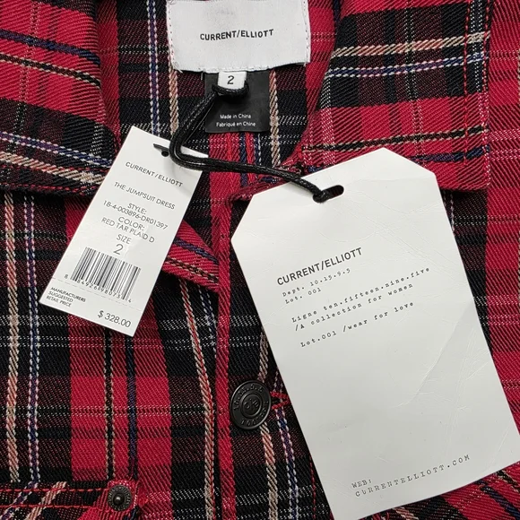 NWT Current/Elliott The Jumpsuit Dress Red Tar Plaid Size 2 (M) - Picture 12 of 14